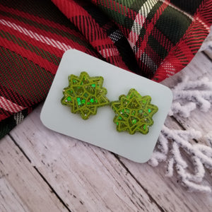 Green Gift Bow Studs