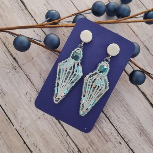 Blue Ice Pointed Ornament Earrings
